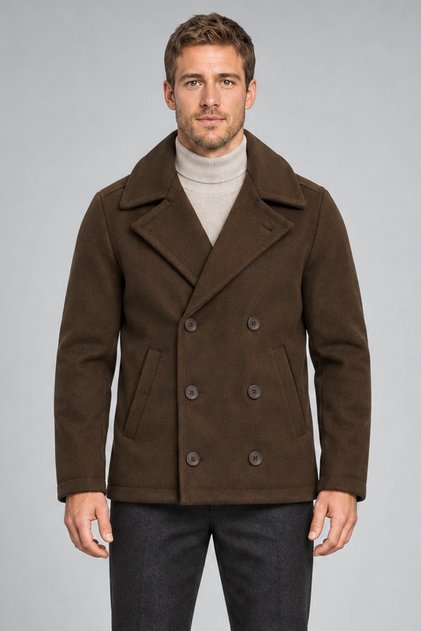 Men's Brown Wind-Resistant Winter Jacket with Quilted Interior