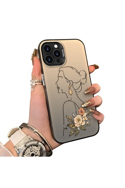 iPhone 14 Pro Compatible Silicone Edge Hard Back Case Line Art Patterned Phone Case