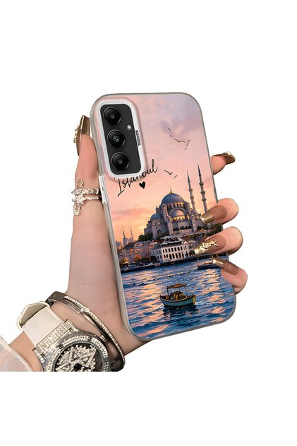 Samsung Galaxy A05S Compatible Silicone Edge Hard Back Case Istanbul Patterned Couple Phone Case