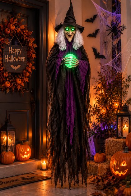 Halloween Cadı 150 cm Sesli Işıklı Asılabilir Cadılar Bayramı Dekoru