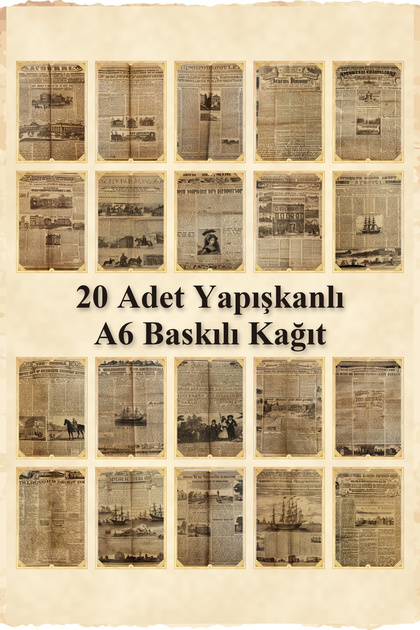 20 Adet Eskitme Gazete Sayfası Yapışkanlı Scrapbook Kağıt Seti Bullet Journal Dekupaj Kağıdı