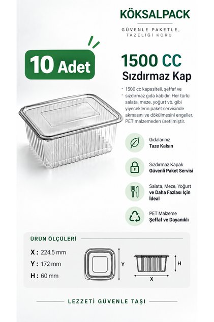 10 Pieces 1500 Cc Leak-Proof Transparent Pet Food Container Salad Appetizer Takeaway Container