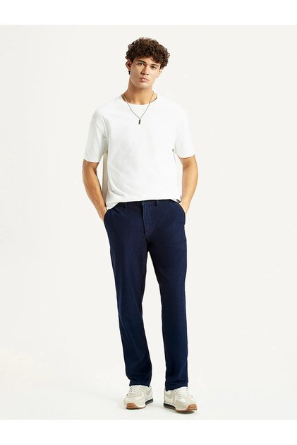 Levi's Navy Blue Relaxed Fit Straight Cut Mid Waist Velvet Pants for Men 005Qt-0010