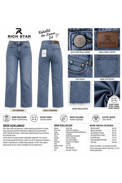 KESİK PAÇA PALAZZO LİKRALI KADIN JEANS 26-31