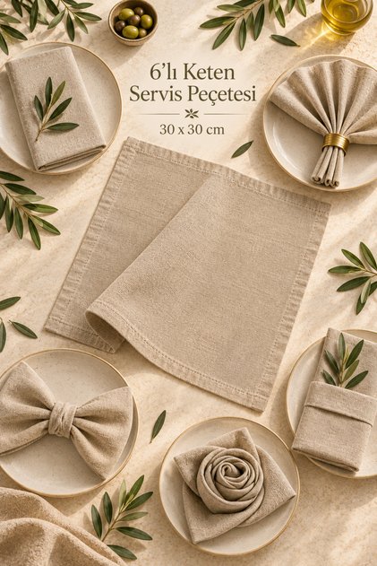 Set of 6 Washable Cotton Linen Serving Napkins 30X30 cm – Fabric Dinner Napkins Table Presentation Napkins