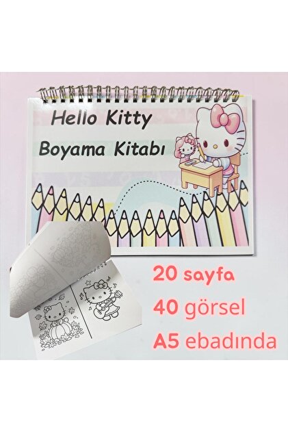 Hello Kitty Boyama Kitabı – 20 Sayfa 40 Görsel – Spiralli Çocuk Boyama ve Etkinlik Kitabı A5 Ebadında