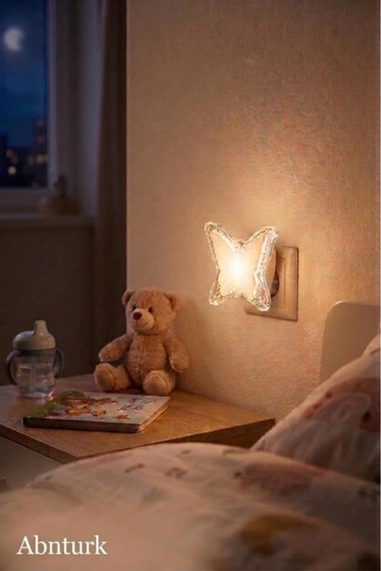 Kelebek Tasarımlı Priz Tipi Led Gece Lambası Enerji Tasarruflu Güvenli Kullanımlı Gece Lamba