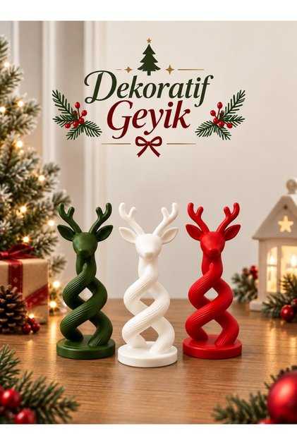 3’lü Dekoratif Yılbaşı Geyik Seti Kırmızı Yeşil Beyaz – Yılbaşı Masa ve Ev Dekoru