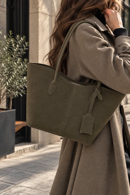 Women's Suede Look Hand and Shoulder Bag
