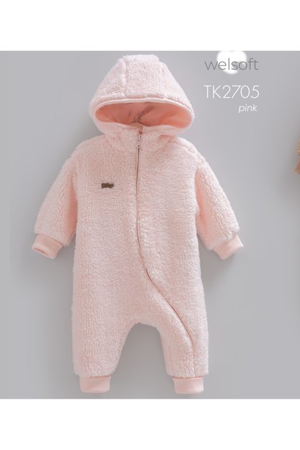 İncibaby 100% Cotton Hooded Reversible Zippered Soft Lux Baby Girl Jumpsuit