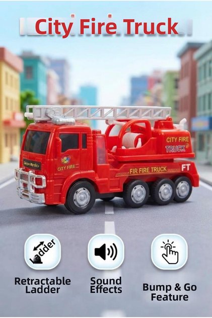 Turn and Go Fire Truck with Sound and Light 26 cm Educational 1:35 Scale Fun Toy Fire Truck