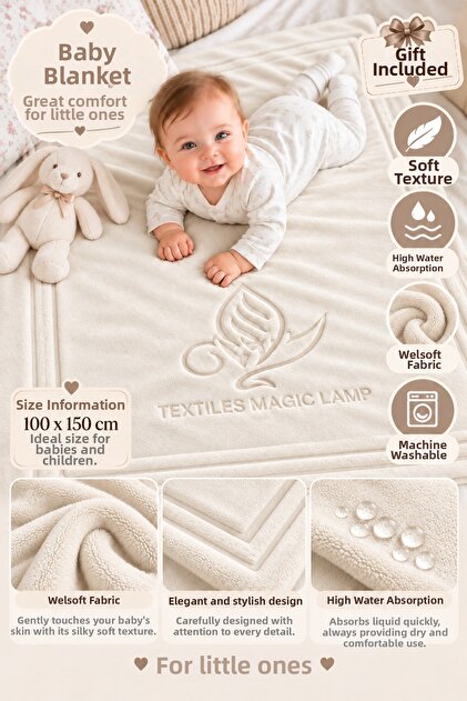 Baby Blanket 100X150 cm Welsoft Soft Textured Warm Blanket for Children and Newborns