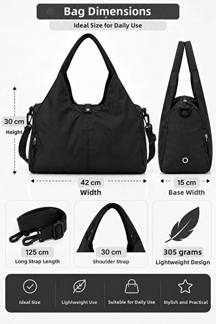 Vx-026 Women's Sports and Travel Bag with Shoe Compartment Shoulder Bag Black