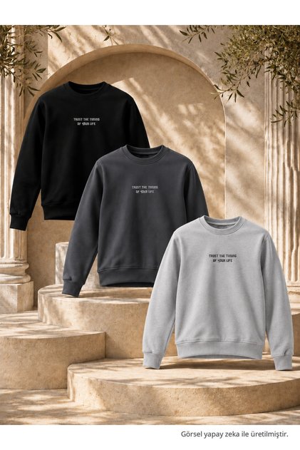 3 Pieces Men's Printed Relax Fit Seasonal Sweatshirt