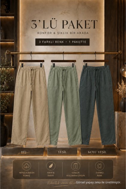 3-teilige Herrenhose aus elastischem Leinen mit hoher Taille für den Sommer