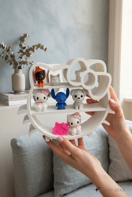 7 Figürlü Masaüstü Raf Organizer Çok amaçlı Kitty Mini Figür Düzenleyici 24 cm. (Figürler Dahil)