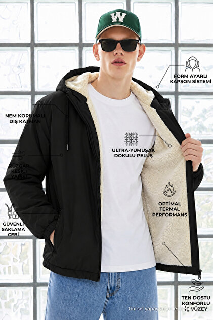 Men's Winter Casual Premium Black Fur Raincoat
