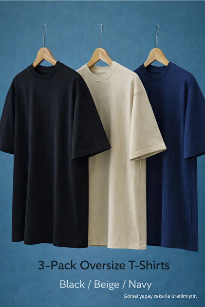Erkek Basic Kısa Kollu Oversize 3 Lü Tişört