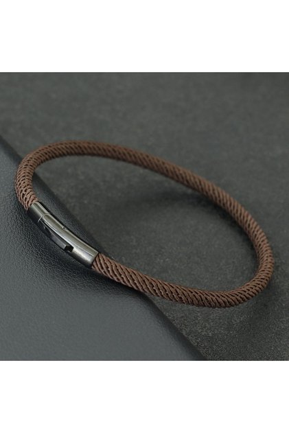 17.5cm(6.9inch) Brown Noter Fashion Men Cord Bracelet Premium Selected 4mm Thread Stainless Steel Bu