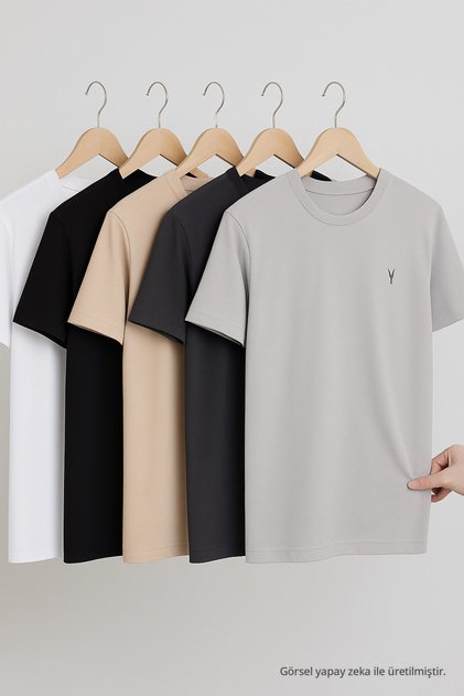 Men's Comfortable Summer Cotton Loose 5-Piece T-Shirt Set