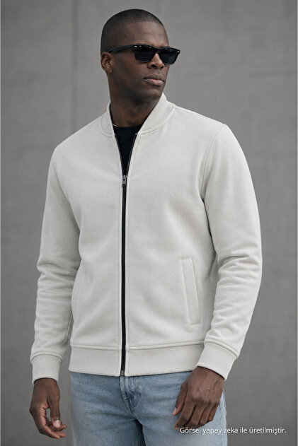 Erkek Hakim Yaka Kışlık Gri Sweatshirt