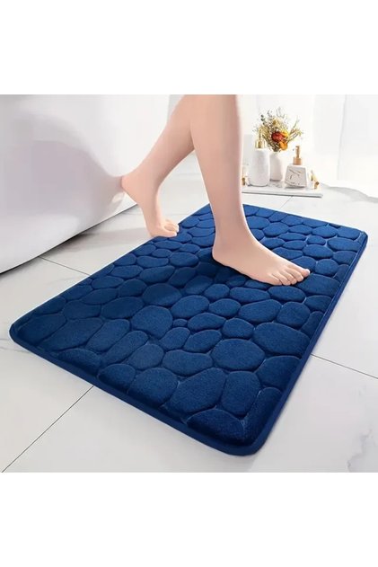 40cm x 60cm Blue 3D Non Slip Bathroom Mat Bath Mats Absorbent Doormat Carpet Cobblestone Embossed Do