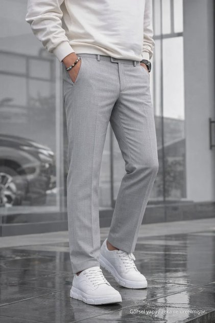 Men's Straight Fit Cotton Gray Trousers