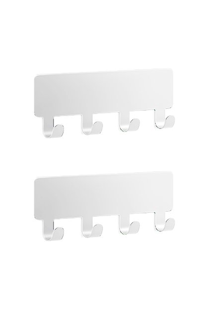 white 2pc Metal Key Holder with 4 Hooks No Punching Kitchen Storage Hooks Wall Mounted Self Adhesive