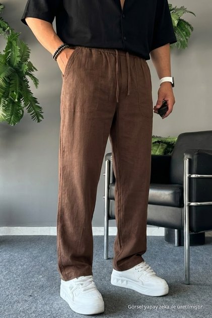 Men's Comfortable Summer Brown Loose Linen Trousers