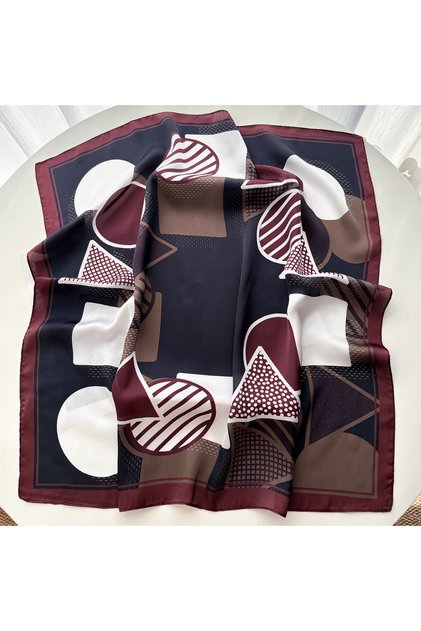 FJ1215-3-Burgundy Luxury Square Scarf For Women Elegant Ladies Hijab Neckerchief Soft Stain Imitatio