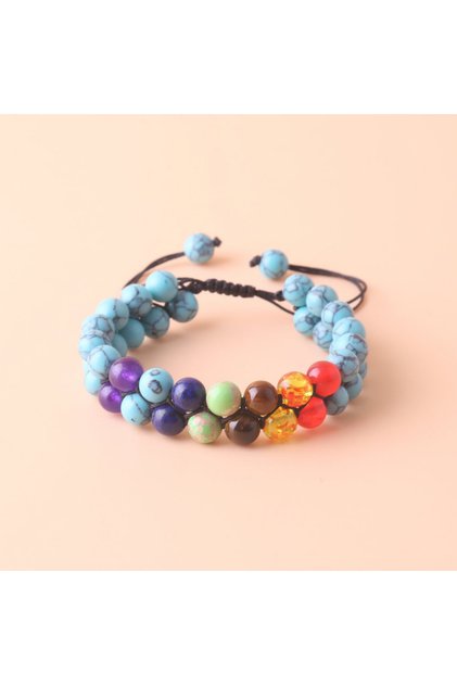 8mm Turquoise Top Plaza 7 Chakra Treatment Crystal Bracelet Yoga Stone Adjustable Beads Bracelet Med