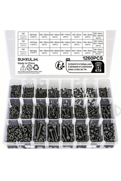 1260pcs Metric Bolt Assortment - M2 M3 M4, 21 Sizes 4MM To 30MM 12.9 Alloy Steel Bolts And Nuts Kit