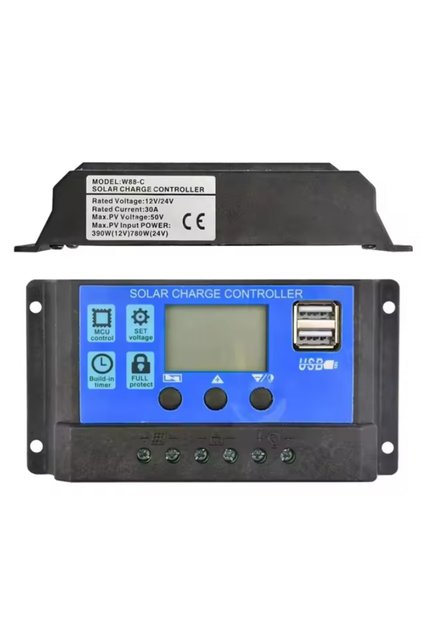 30 A Solar Charge Controller, Photovoltaic Panel PV Regulator, Load Discharger, Auto LCD, Dual USB,