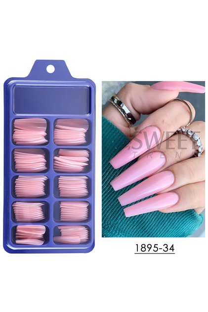 1895-34 100pcs Nude Pink False Nail Press On Nails Acrylic Extension Coffin Forms Nail Tips Artifici