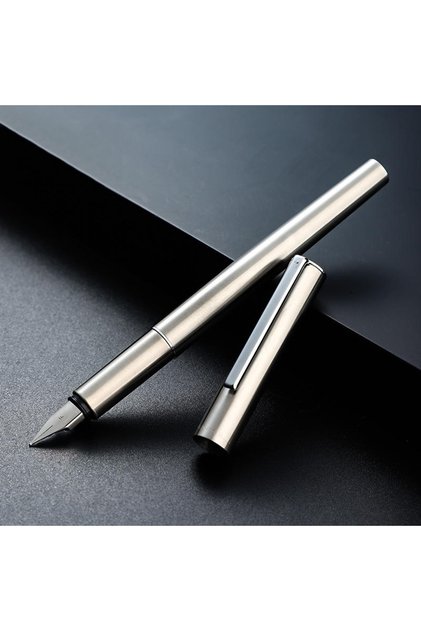 Silver High Quality 0.38mm Extra Fine Nib Fountain Pen Stainless Steel Extremely Black Metal Busines