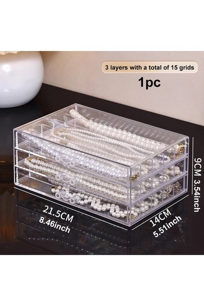 3 layers - 15 grids 1pc Transparent Necklace Storage Box, Jewelry Tray, Necklace Display Cabinet, Su