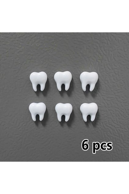 6pcs tooth A Cute White Tooth Shape Expression Resin Fridge Magnet Dental Health Themed Magnetic Hom