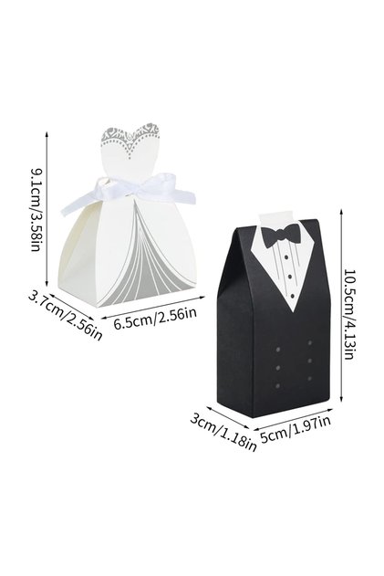 as the picture shown 50Pcs 50Pcs Bride And Groom Candy Boxes Wedding Favor Tuxedo Wedding Dress for