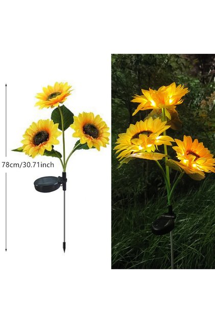 3 Heads 1pc Solar Sunflower Lights 3 Heads 1 Head Garden Stake Outdoor Decorative Waterproof LED Lan