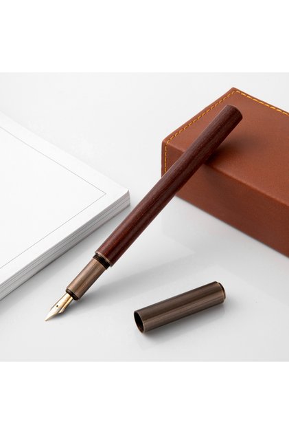 Red Sandalwood Luxury Retro Wood Bronze Fountain Pen Office Business Writing Art Calligraphy Ink Pen