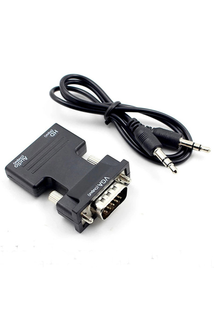 Black With HDMI Female to VGA Male Converter Audio Adapter Cable for Projector HD Computer Set-Top B