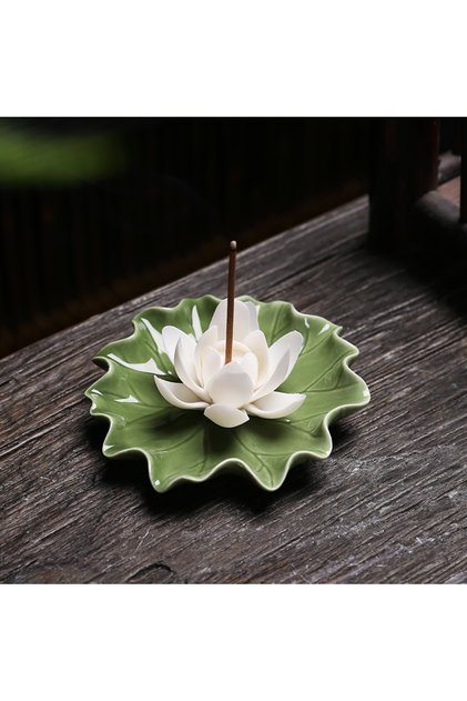 Snow Lotus Ceramic handmade imitation floral thread incense tray - Home tea room aroma diffuser lotu