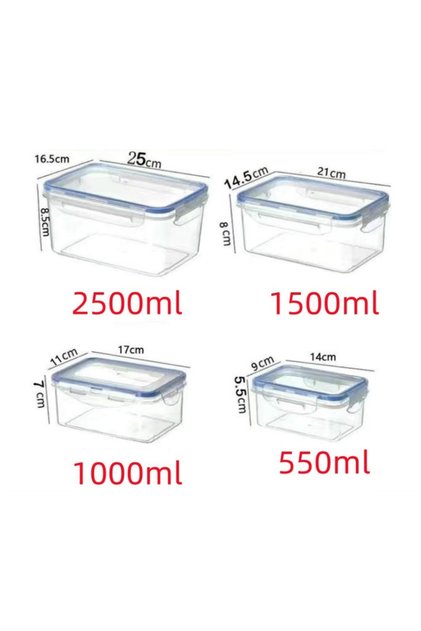 1000ml WHITE 1/4pack Food Storage Containers Transparent Kitchen Organization Boxes with Lids Stacka