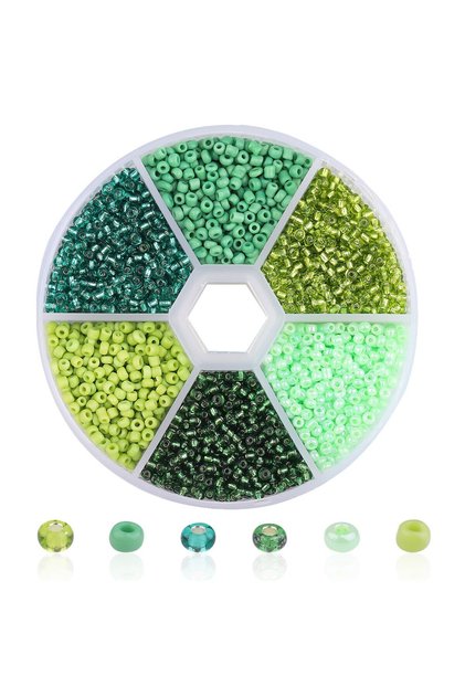 2mm about3900pcs green 3900pcs Glass Rice Beads 6 Grid Set Box Loose Beads Handmade Bead String Mate