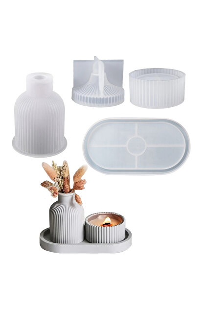 1set 4pcs Silicone Molds Oval Tray Mold, Vase Mold, Jar Mold for Resin Plaster Cement Concrete Casti