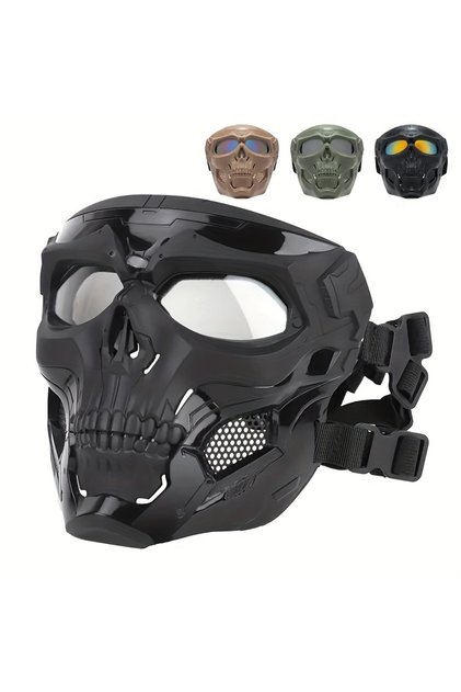 black Windproof Full Face Skull Mask – Colored Goggles , Skeleton Design, Perfect for Halloween , Da