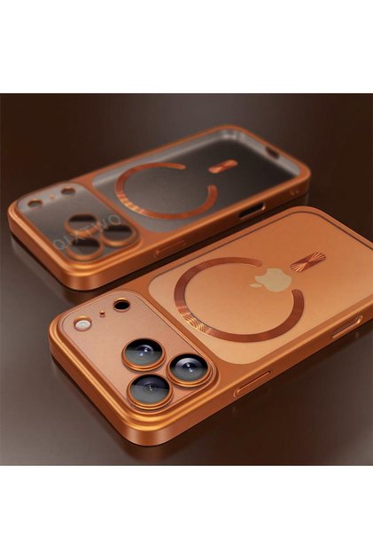iPhone17 Pro Max Orange Luxury Plating Matte Transparent Magnetic Wireless Charge Case For iPhone 13