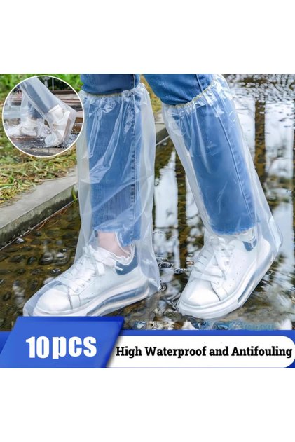 10Pcs 10Pcs Waterproof Rain Shoes Cover Transparent Thickened Disposable Shoe Cover with Rubber Band