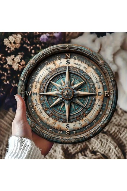 20cmX20cm 1 8in 2D Wooden Flat Disc Nautical Compass Sailor Career Wooden Deck Wooden Boat Decoratio