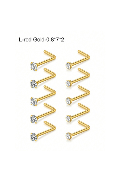 0.8x7x2mm 10Pcs Nose Studs Nose Rings for Women 18G 20G L Shaped Corkscrew Nose Ring Stainless Steel